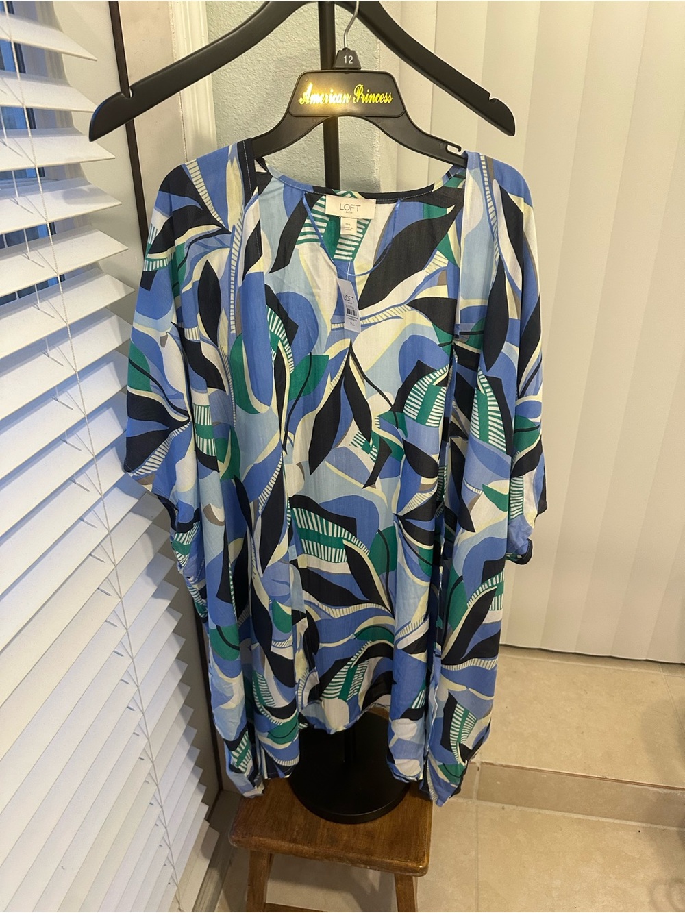 LOFT Outlet Blue Green Abstract Print Kimono Cardigan M/L